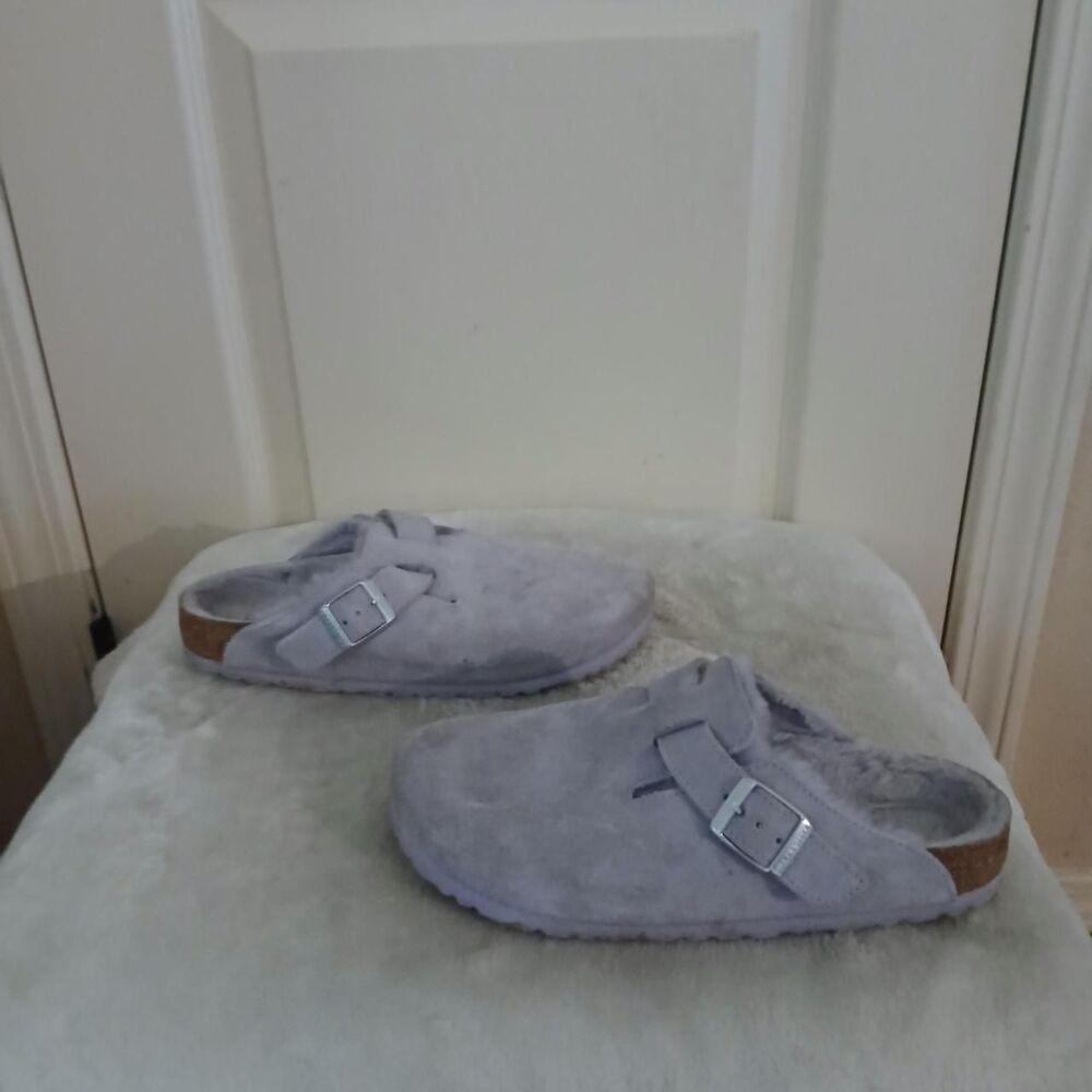 Rare Birkenstock Boston Light Purple Shearling Suede Clogs 38 Narrow Gorpcore - Picture 3 of 8